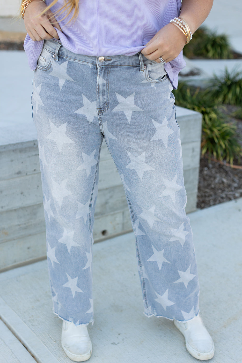 Beau Blue High Waist Star Pattern Plus Size Jeans