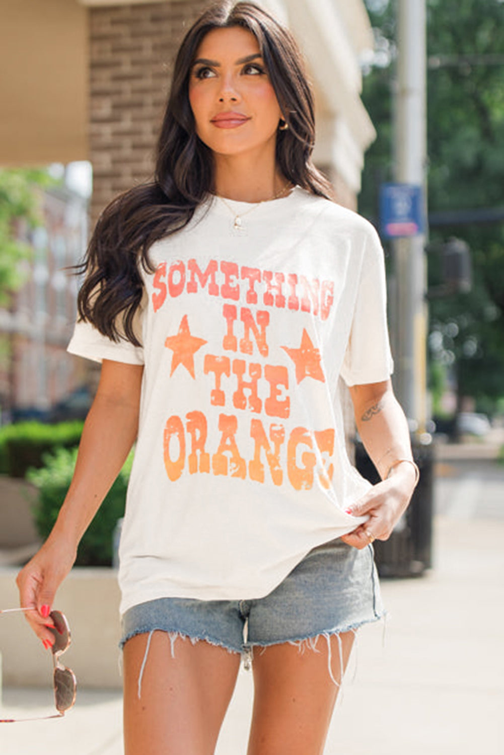 White SOMETHING IN THE ORANGE Graphic Crew Neck T Shirt