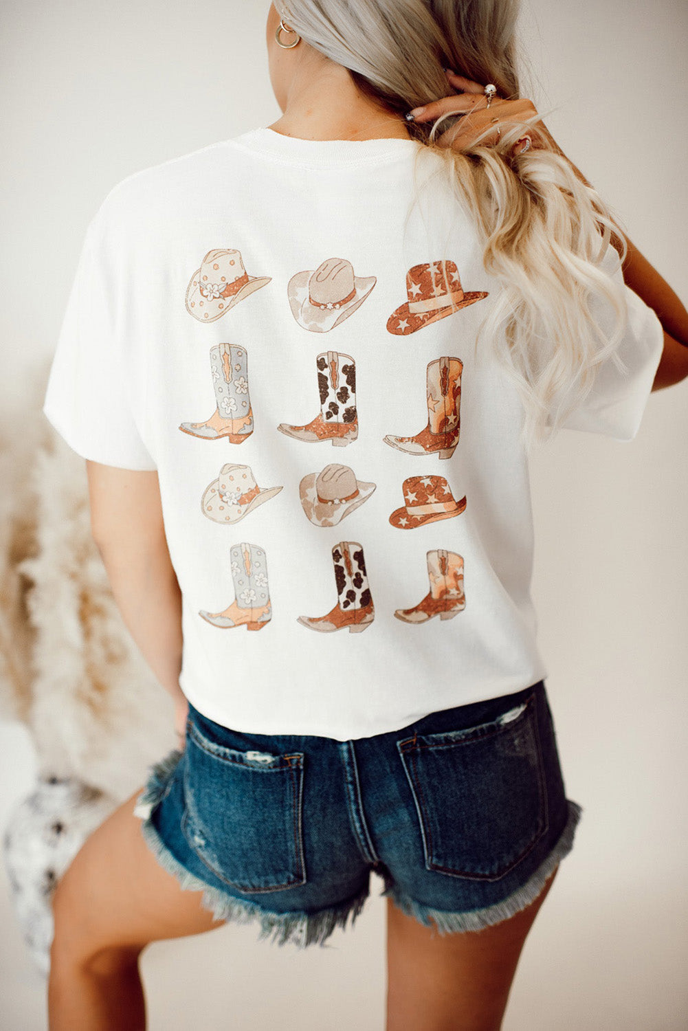 White Double-Side Cowboy Hat & Boots Graphic Tee