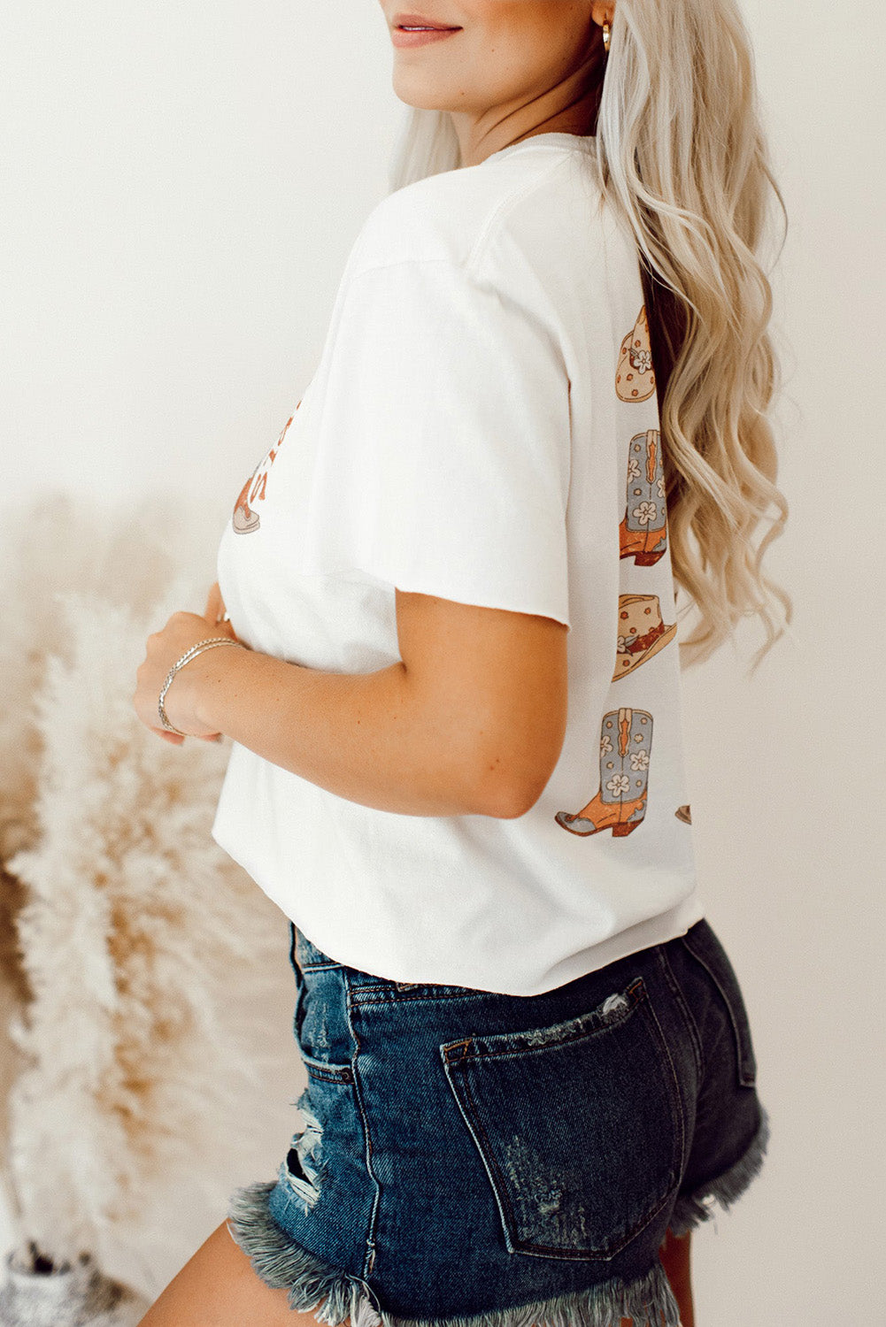 White Double-Side Cowboy Hat & Boots Graphic Tee